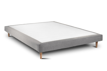Lit 140x190 cm - Sommier tapissier H29 cm + tête de lit capitonnée - Tissu Bouclette Gris