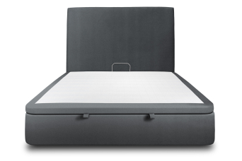 Lit coffre 140x200 cm avec Tête de lit tapissée - Tissu Velours Gris Anthracite