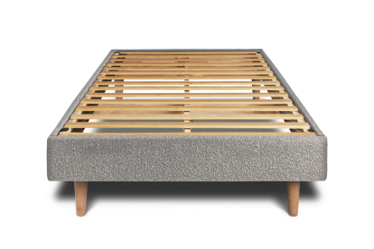 Lit 90x190 cm - Sommier à lattes H29 cm + tête de lit tapissée - Tissu Bouclette Gris