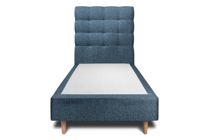 Lit 90x190 cm - Sommier tapissier H35 cm + tête de lit capitonnée - Tissu Bouclette Bleu