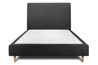 Lit 140x190 cm - Sommier tapissier H29 cm + tête de lit tapissée - Tissu Toile natté Noir