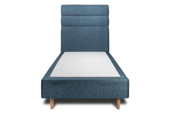 Lit 90x200 cm - Sommier tapissier H35 cm + tête de lit à lignes - Tissu Bouclette Bleu