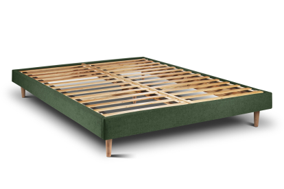 Lit 200x200 cm - Sommier à lattes H29 cm + tête de lit à lignes - Tissu Toile natté Vert Kaki