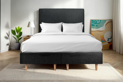 Lit 2x 80x200 cm - Sommier tapissier H35 cm + tête de lit tapissée - Tissu Bouclette Noir
