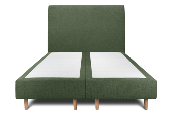 Lit 2x 100x200 cm - Sommier tapissier H35 cm + tête de lit tapissée - Tissu Toile natté Vert Kaki