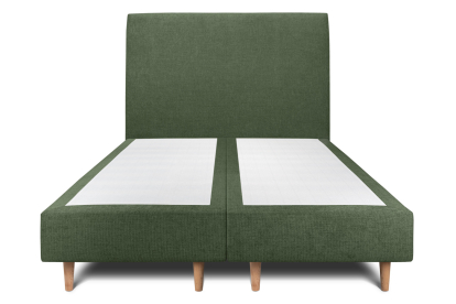 Lit 2x 100x200 cm - Sommier tapissier H35 cm + tête de lit tapissée - Tissu Toile natté Vert Kaki