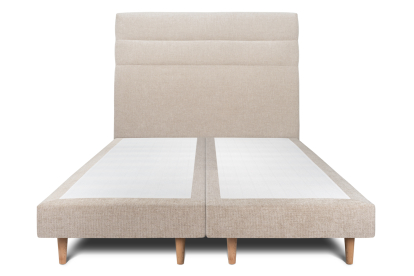 Lit 2x 80x200 cm - Sommier tapissier H29 cm + tête de lit à lignes - Tissu Toile natté Beige Brun