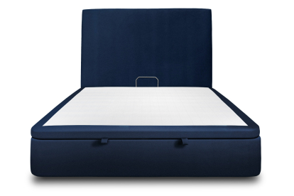 Lit coffre 140x200 cm avec Tête de lit tapissée - Tissu Velours Bleu Océan