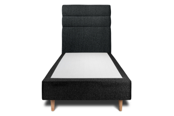 Lit 90x200 cm - Sommier tapissier H35 cm + tête de lit à lignes - Tissu Bouclette Noir