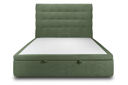 Lit coffre 180x200 cm avec Tête de lit capitonnée - Tissu Toile natté Vert Kaki