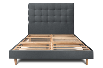Lit 140x200 cm - Sommier à lattes H29 cm + tête de lit capitonnée - Tissu Velours Gris Anthracite