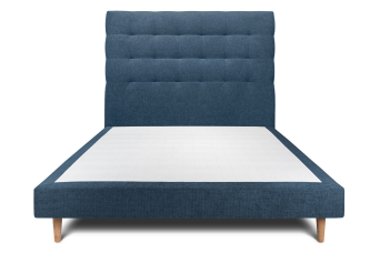 Lit 160x200 cm - Sommier tapissier H29 cm + tête de lit capitonnée - Tissu Toile natté Bleu Océan