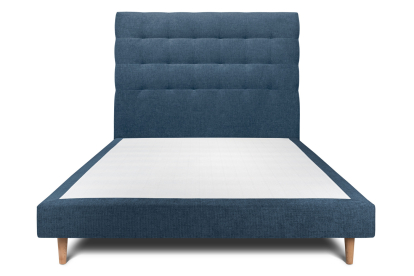 Lit 160x200 cm - Sommier tapissier H29 cm + tête de lit capitonnée - Tissu Toile natté Bleu Océan