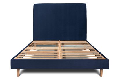 Lit 140x200 cm - Sommier à lattes H29 cm + tête de lit tapissée - Tissu Velours Bleu Océan