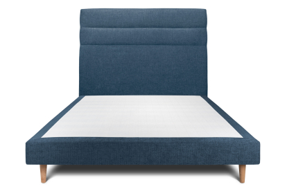 Lit 140x200 cm - Sommier tapissier H29 cm + tête de lit à lignes - Tissu Toile natté Bleu Océan