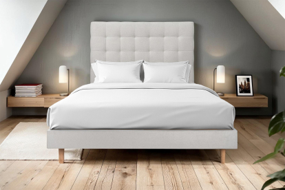 Lit 200x200 cm - Sommier à lattes H29 cm + tête de lit capitonnée - Tissu Velours Gris Clair
