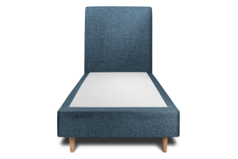Lit 90x200 cm - Sommier tapissier H35 cm + tête de lit tapissée - Tissu Bouclette Bleu