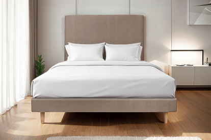 Lit 160x200 cm - Sommier tapissier H29 cm + tête de lit tapissée - Tissu Velours Taupe