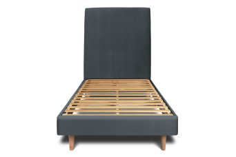 Lit 90x200 cm - Sommier à lattes H29 cm + tête de lit tapissée - Tissu Velours Gris Anthracite
