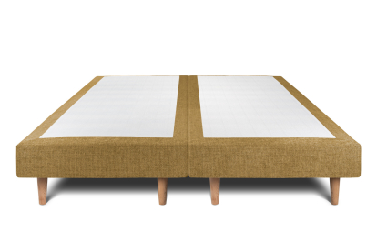 Lit 2x 100x200 cm - Sommier tapissier H29 cm + tête de lit capitonnée - Tissu Toile natté Jaune