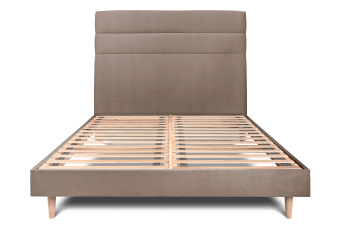 Lit 140x200 cm - Sommier à lattes H29 cm + tête de lit à lignes - Tissu Velours Taupe