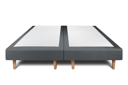 Lit 2x 100x200 cm - Sommier tapissier H29 cm + tête de lit à lignes - Tissu Velours Gris Anthracite