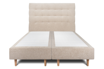 Lit 2x 80x200 cm - Sommier tapissier H35 cm + tête de lit capitonnée - Tissu Toile natté Beige Brun