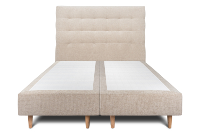 Lit 2x 80x200 cm - Sommier tapissier H35 cm + tête de lit capitonnée - Tissu Toile natté Beige Brun