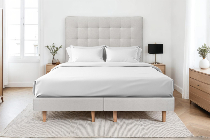 Lit 2x 80x200 cm - Sommier tapissier H29 cm + tête de lit capitonnée - Tissu Velours Gris Clair