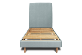 Lit 90x200 cm - Sommier à lattes H29 cm + tête de lit tapissée - Tissu Velours Gris Bleuté