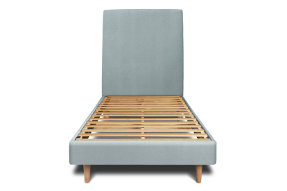 Lit 90x200 cm - Sommier à lattes H29 cm + tête de lit tapissée - Tissu Velours Gris Bleuté