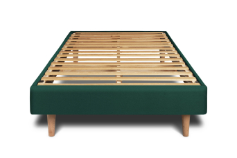 Lit 90x200 cm - Sommier à lattes H29 cm + tête de lit capitonnée - Tissu Velours Vert