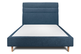 Lit 140x190 cm - Sommier tapissier H35 cm + tête de lit à lignes - Tissu Toile natté Bleu Océan