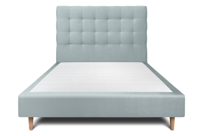 Lit 140x200 cm - Sommier tapissier H35 cm + tête de lit capitonnée - Tissu Velours Gris Bleuté