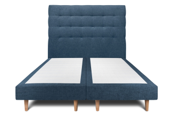 Lit 2x 90x200 cm - Sommier tapissier H29 cm + tête de lit capitonnée - Tissu Toile natté Bleu Océan
