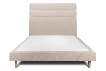 Lit 140x200 cm - Sommier tapissier H29 cm + tête de lit à lignes - Tissu Toile natté Beige Brun