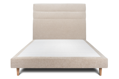 Lit 140x200 cm - Sommier tapissier H29 cm + tête de lit à lignes - Tissu Toile natté Beige Brun
