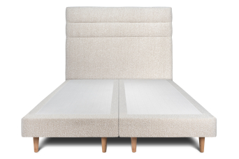 Lit 2x 80x200 cm - Sommier tapissier H29 cm + tête de lit à lignes - Tissu Bouclette Beige Clair