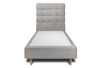 Lit 90x190 cm - Sommier tapissier H35 cm + tête de lit capitonnée - Tissu Bouclette Gris