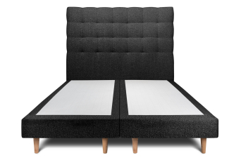 Lit 2x 80x200 cm - Sommier tapissier H29 cm + tête de lit capitonnée - Tissu Bouclette Noir