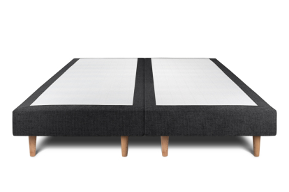 Lit 2x 90x200 cm - Sommier tapissier H29 cm + tête de lit capitonnée - Tissu Toile natté Noir