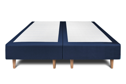 Lit 2x 80x200 cm - Sommier tapissier H35 cm + tête de lit à lignes - Tissu Velours Bleu Océan