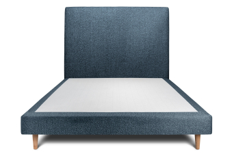 Lit 160x200 cm - Sommier tapissier H29 cm + tête de lit tapissée - Tissu Bouclette Bleu