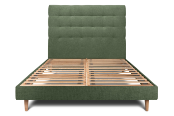 Lit 140x200 cm - Sommier à lattes H29 cm + tête de lit capitonnée - Tissu Toile natté Vert Kaki