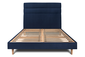 Lit 200x200 cm - Sommier à lattes H29 cm + tête de lit à lignes - Tissu Velours Bleu Océan