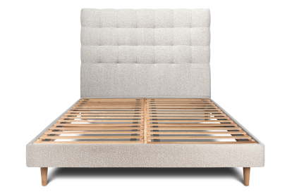 Lit 180x200 cm - Sommier à lattes H29 cm + tête de lit capitonnée - Tissu Bouclette Beige Clair