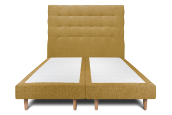 Lit 2x 90x200 cm - Sommier tapissier H29 cm + tête de lit capitonnée - Tissu Toile natté Jaune