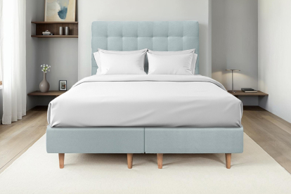 Lit 2x 80x200 cm - Sommier tapissier H35 cm + tête de lit capitonnée - Tissu Velours Gris Bleuté