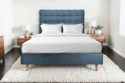 Tête de lit 140 cm Capitonnée - Tissu Bouclette Bleu