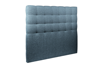 Lit 2x 90x200 cm - Sommier tapissier H29 cm + tête de lit capitonnée - Tissu Bouclette Bleu